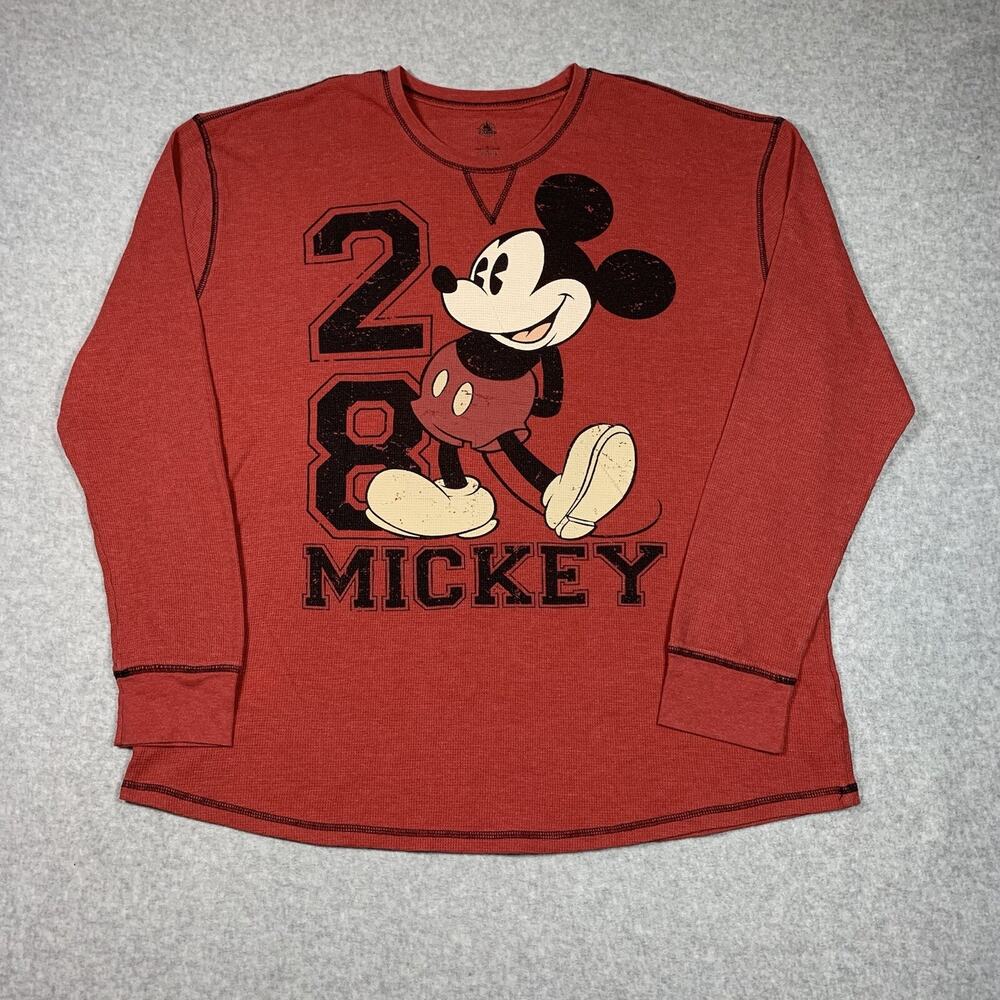 Disneyland Mickey Mouse Thermal Waffle Knit Shirt Size XL Christmas Holiday